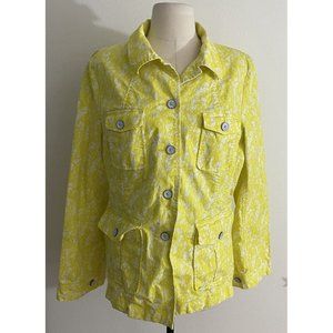 CAbi Style 5160 Yellow and White Floral Field Jacket with Pockets Women’s L
